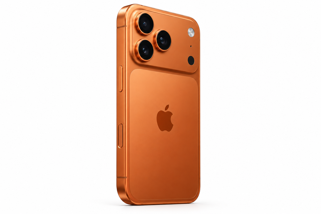 iPhone 17 Pro Max Naranja Cósmico vista posterior con cámaras