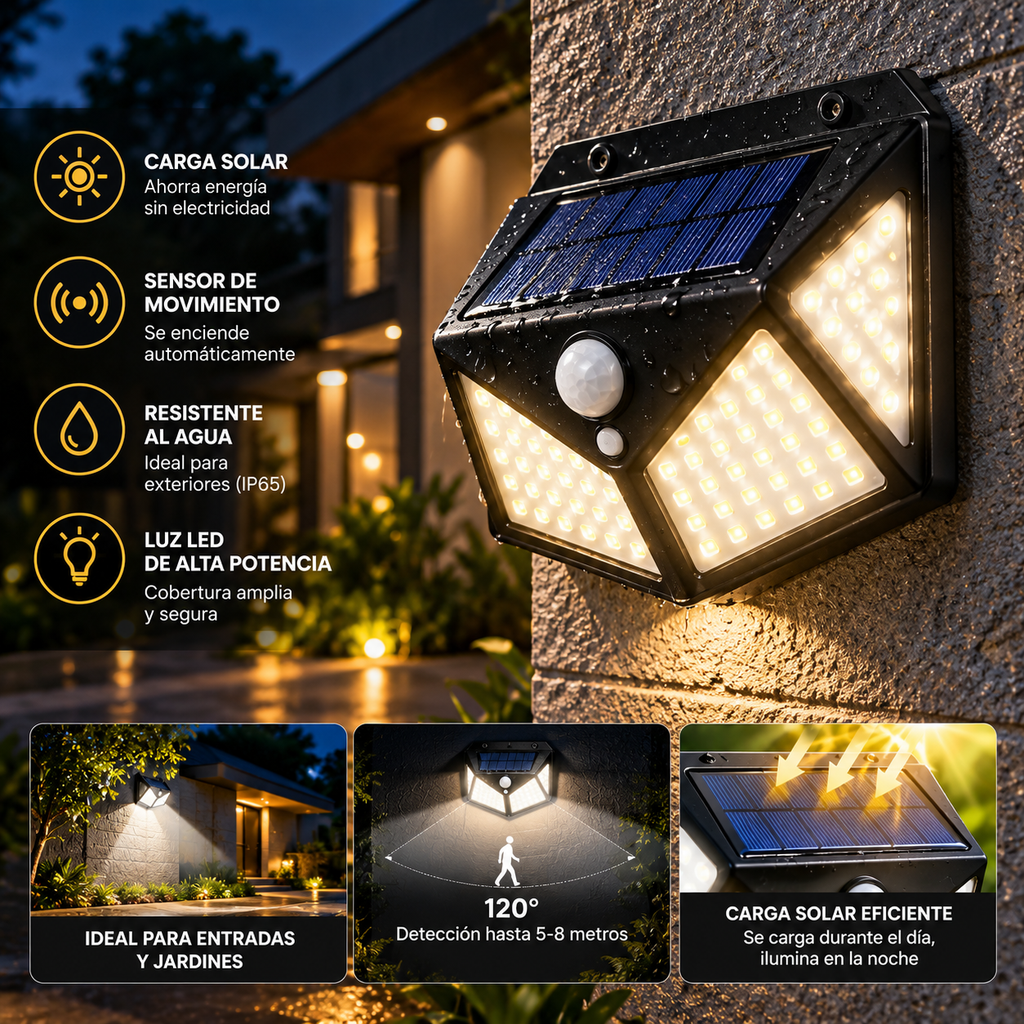 Imagen promocional de lámpara solar LED con sensor de movimiento